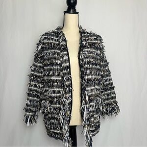 Zara Black & White Brown Fringed Frayed Outwear Women's Jacket Size US XS (B3)